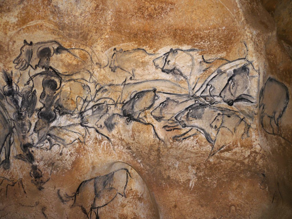 Réplique du panneau des lionnes visible à la caverne du Pont D'Arc, Ardèche.